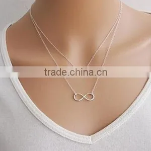 Fashion Charm Jewelry Chain Pendant Lucky Number 8 Clavicle Double-deck Necklace thumbnail-1