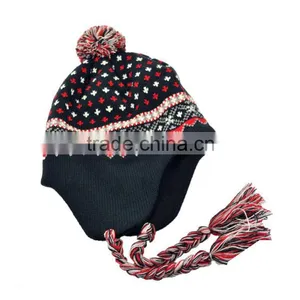 Custom Fold up Fashion Winter Earflap and Tassel Baby Knitted Cap thumbnail-2