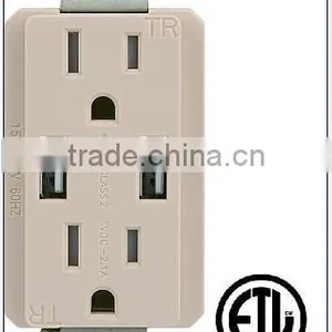 IN WALL Dual USB Charger 2.1A 5VDC With Duplex 15A Tamper Resistant OUTLETW/ WALLPLATE thumbnail-1