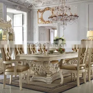 Ivory White Antique European Style Royal Hand Carved 8 Persons Long Dining Table With Matching Side Chair(MOQ=1 SET) thumbnail-1