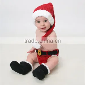 Crochet Christmas Costume Hat&Diaper/Pants Set Newborn Baby Photo Props Toddler Santa Photography Props thumbnail-3