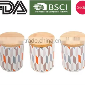 New Customized Pattern Kitchen Metal Caddy Tea Sugar Coffee Canister Jar With Bamboo Lid thumbnail-1