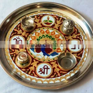 Hand Painted Copper Finish Wooden Temple With 2 Drawers thumbnail-6