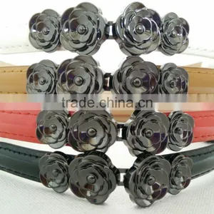 Wholesale Adjustable Flower Pattern Buckle Sex Women Lady Thin PU Waist Belt thumbnail-1