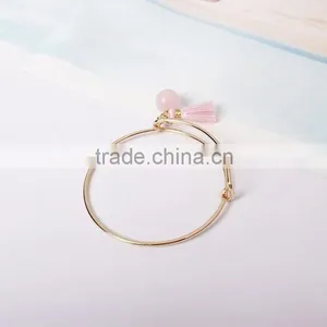 Pink Crystal Quartz and Tassel Gold Wire Bangle Natural Stone Gold Wire Bangle thumbnail-3