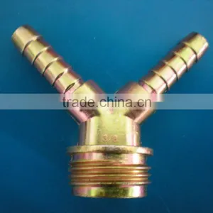 3/8" Y Zinc Coupling Color Plating 3/4" US Thread Stand Inlet Two Hose Barbed Outlets thumbnail-1