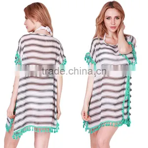 Summer Chiffon Beach Cover Ups Striped Beachwear Dress Tunics Bathing Suit Swimsuit Cover Up Swimwear Robe thumbnail-1