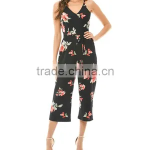 Modern Style Women Clothing Wholesale Custom Made Cheap Black Floral Summer Beach Sexy Backless Jumpsuits Made In China thumbnail-2