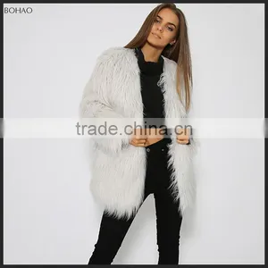 2015 New Fashion High Quality Long-haired Imitation Wool Women Winter Black Faux Fur Long Coat thumbnail-1