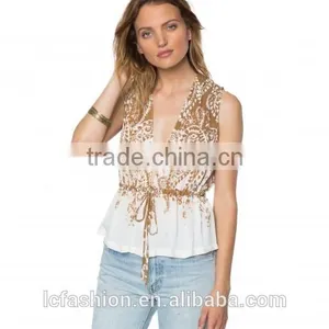 Wholesale Women Clothing Sleeveless V-neck Printed Sexy Top 2017 thumbnail-3