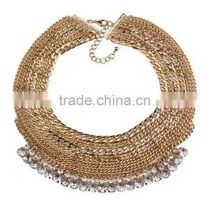 Multilayer Out Chain With Rhinestone Gems Pendant Chunky Choker Necklace thumbnail-2