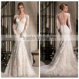 Simple White Long Sleeve Lace Wedding Dress in China Factory thumbnail-1