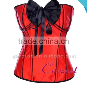 Satin Black Bow Decoration Red Wonder Woman Corset Tops thumbnail-1
