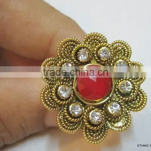 POLKI GOLD TONE COCKTAIL FINGER Ring thumbnail-1
