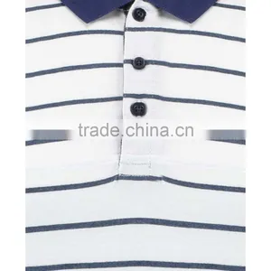 MGOO 100% Cotton Pique White Woven Stripe Polo Blue Tie Dye Color Short Sleeves Custom Polo thumbnail-3