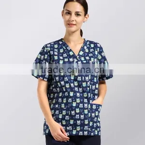 2017 Hospital Clinic Doctor Nurse Printed Medical Clothings Comfortable & Breathable Unisex Medical Scrubs Uniform Set thumbnail-1