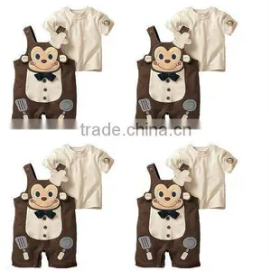 2 pc Set Chef Modeling Romper Monkey Romper Overalls + Short Sleeve T-Shirt, Baby Clothing Set thumbnail-1