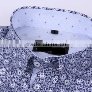 2017 Men's Long Sleeve Graphic Printed Slim Fit Shirt With Contrast Collar and Cuff thumbnail-4