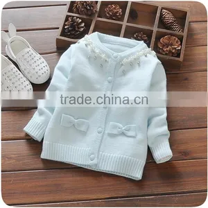 Sweet Baby Girls Cotton Sweaters Design With Beads and Bowknots For Children Knitted Cardigan thumbnail-3
