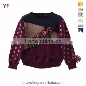 Polka Dot New Design Knitted Kids Pullover Sweater Front Short Back Long Girls Knitwear thumbnail-1