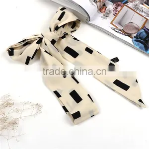 Chiffon Multifunction Skinny Scarf Black Off-white Rectangle Choker thumbnail-3