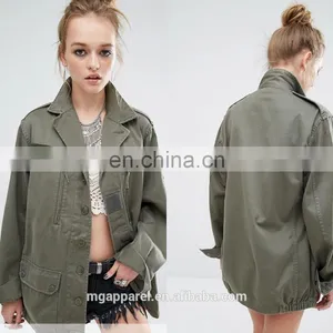 New Fashion Woven Cotton Fabric Army Jacket Women Military Jacket Wholesale thumbnail-1