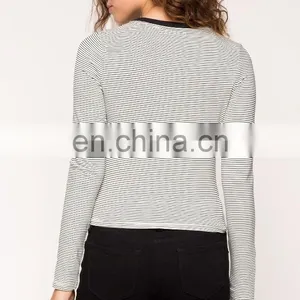 2017 New Fashion Custom Wholesale Long Sleeve Striped t Shirt for Women thumbnail-5