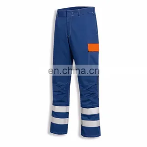 Professional Blue Polyester Cotton Work Pants With Reflective Tape thumbnail-1