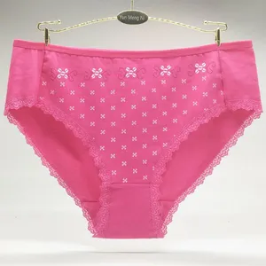 Yun Meng Ni Sexy Underwear Soft Lace Trim Ladies Briefs Big Size XXL XXXL XXXXL Cotton Women Panties thumbnail-1