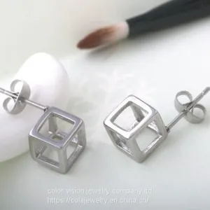 Fashion Jewelry Stainless Steel Hollow Square Earrings for Men/Women thumbnail-2