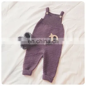 Latest Design Pink Knitted Jumpsuits 100% Cotton Kid Girl Knitted Pants On SALE 2020 Knitted Overall thumbnail-1
