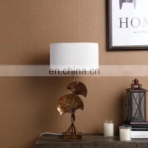 Creative Design Leaf Shape Resin Material Table Decoration Hotel Bedroom Desk Lamp With White Linen Lampshade thumbnail-1