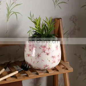 Korea Garden Outdoor Medium Plant Pot Pink Flower Pattern Indoor Custom Flower Pots White for Weddings thumbnail-1