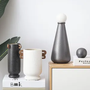 White Nordic Style Double Ears Large Ceramic Vase For Artificial Flower, Hallway Decoration thumbnail-4