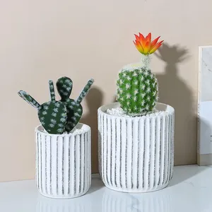 Tall High Quality White Simple Stripe Artificial Flowers Ceramic Vase Artware For Wedding Decoration thumbnail-4