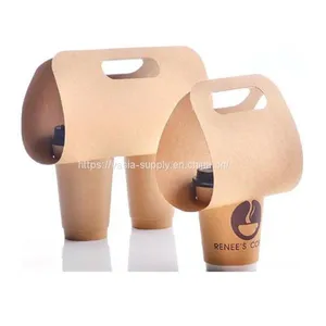 Disposable Paper Cup Holders Coffee Cup Carrier With Handle for Coffee Shop thumbnail-1