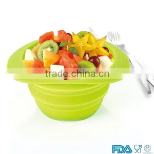 FDA Food Grade Colored Collapsible Silicone Bowl Siliocne Salad Bowl thumbnail-1