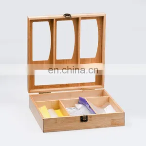 New Bamboo Wood Home Hanging Storage Rack, Ziplock Food Bag Storage Box Organizer Top Open for Kitchen Tabletop Plastic Drawer thumbnail-3