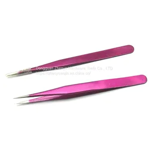 Stainless Steel Macaron Purple Hand Account Tool Tweezers Graft Eyelashes Multifunctional Bird's Nest Straight Elbow Diy Cute Sticker Straight Head thumbnail-4