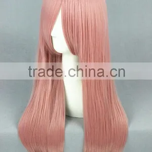 High Quality 60cm Medium Long Straight Pink Synthetic Anime Wig Cosplay Hair Wig thumbnail-3