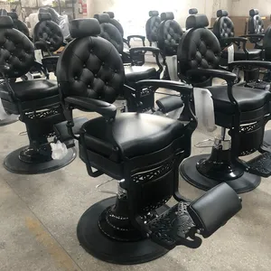 Hot Sale New Classic Barber Chair and Barber Station Design Heavy Duty Antique Style Barber Chair With Bronze Rivets thumbnail-4