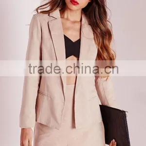 2015 Women Winter Nude Faux Suede Blazer thumbnail-2
