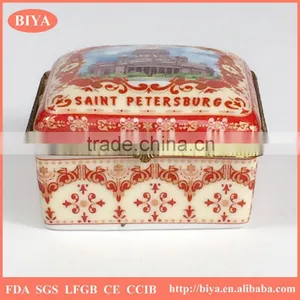 Hot Sale Promotional Custom Handpainted White Porcelain Ceramic Jewelry Box Square Box or Trinket Box With Beautiful Scenery thumbnail-2
