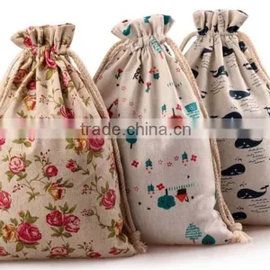 Welcome Customized Print Logo Linen Fibric Gift Jewelry Bag,small Giveaway Drawstring Bear Linen Present Bag thumbnail-2