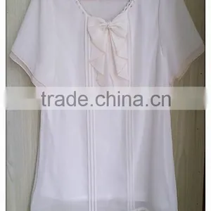 Bow Chiffon T-shirt Short Sleeve Girl's Sweet T-shirt thumbnail-1