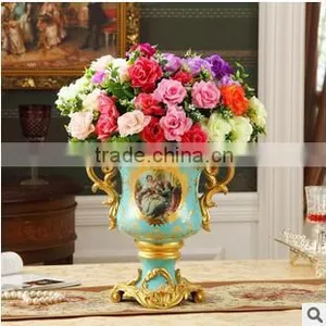Antique Brass European Porcelain Flower Pots for Home Deco thumbnail-1