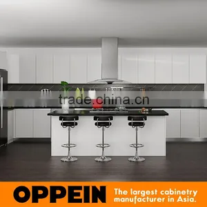 Oppein New Design U Shape Modern White PVC Wooden Kitchen Cabinet With Island thumbnail-2