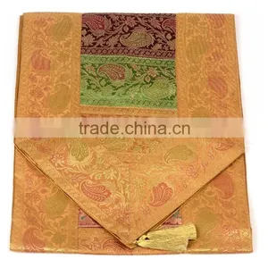 Stripe Design Yellow Border Colour Silk Table Runner thumbnail-1