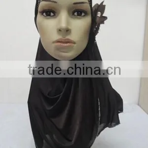 H289 Latest One Piece Instant Hijab With Flower and Rhinestones thumbnail-3