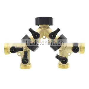 2 Way Solid Brass Y Valve Garden Hose Connector With Comfort Grip thumbnail-3